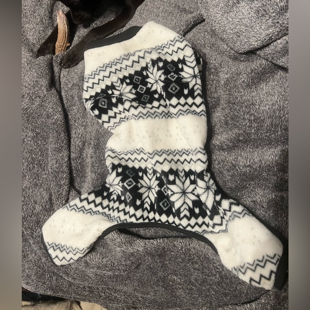 Soft black and white winter dog onesie